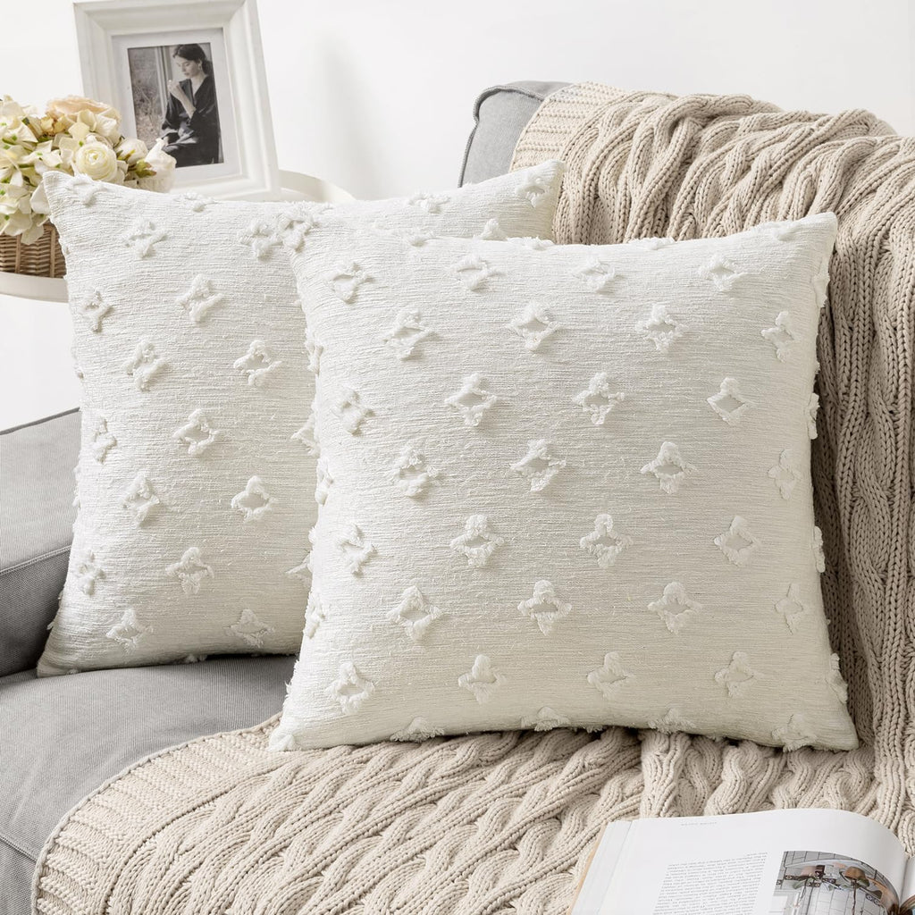 MIULEE Set of 2 Decorative Throw Pillow Covers Rhombic Jacquard Pillowcase Eruo Sham Large Spring Soft Square Cushion Case for Cute Couch…