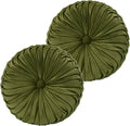 Hig Set of 2 Decorative Round Pleated Throw Pillows, Classy Accent Pumpkin Throw Pillows with Center Button, Vintage Velvet Floor Pillows f…