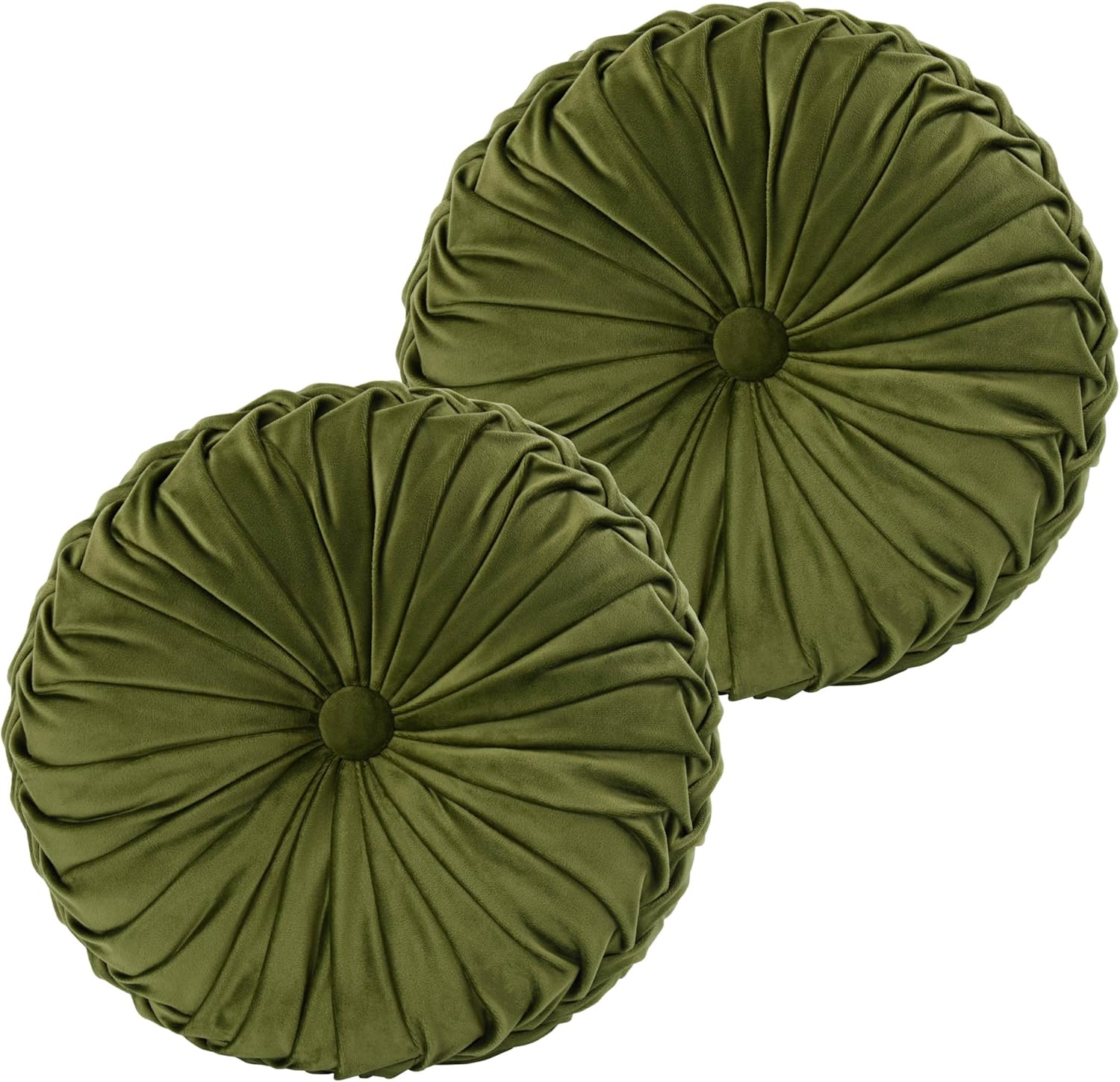 Hig Set of 2 Decorative Round Pleated Throw Pillows, Classy Accent Pumpkin Throw Pillows with Center Button, Vintage Velvet Floor Pillows f…