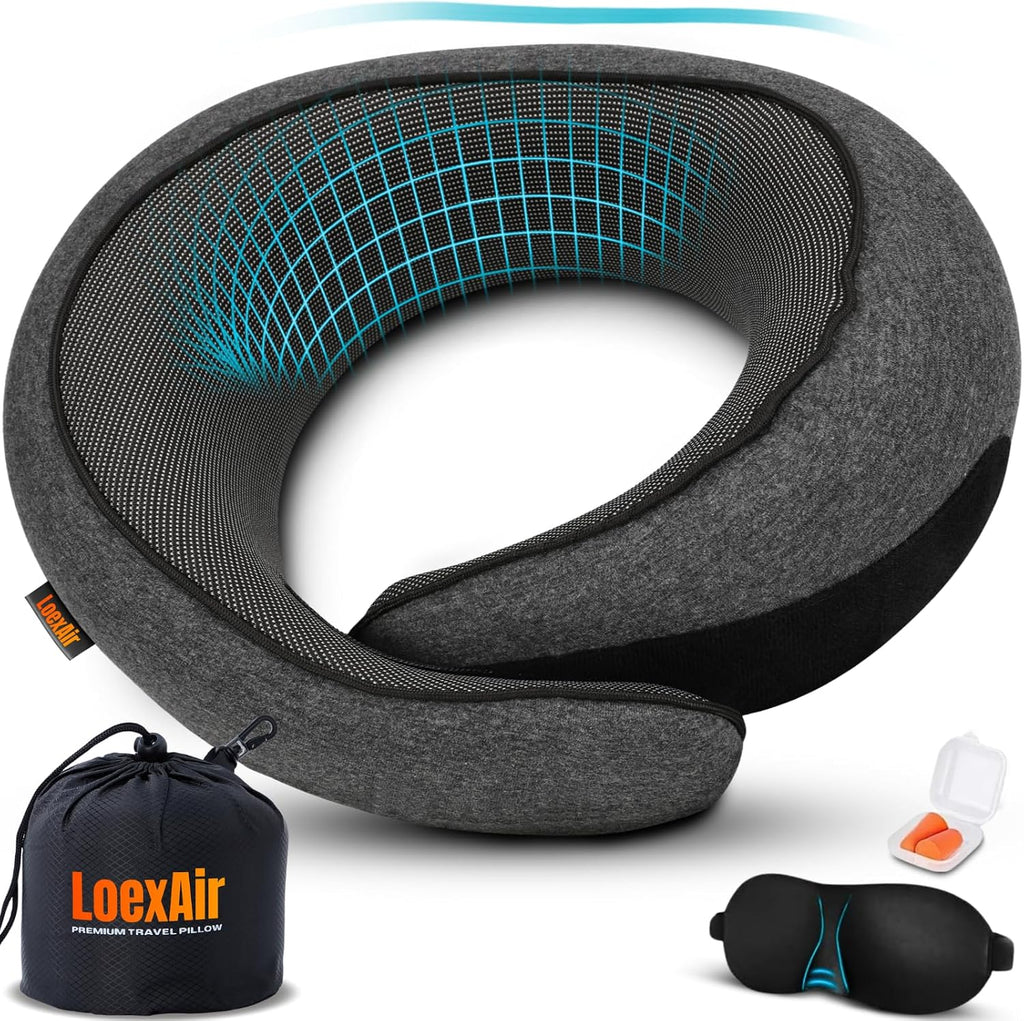 LOEXAIRTM Travel Pillow, Neck Pillow Travel for Airplane, Car - 100% Cotton Fabric & Memory Foam Plane Pillow, Lightweight & Easy-to-Carry…