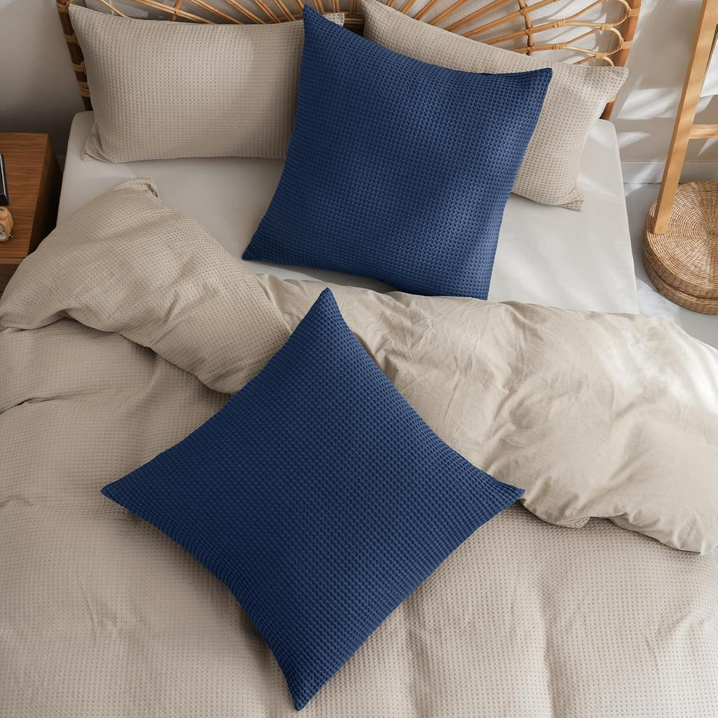 Phf 100% Cotton Waffle Weave Throw Pillow Cover, 24" x 24", No Filling, 2 Pack Elegant Home Decorative Square Throw Pillow Covers for Bed C…