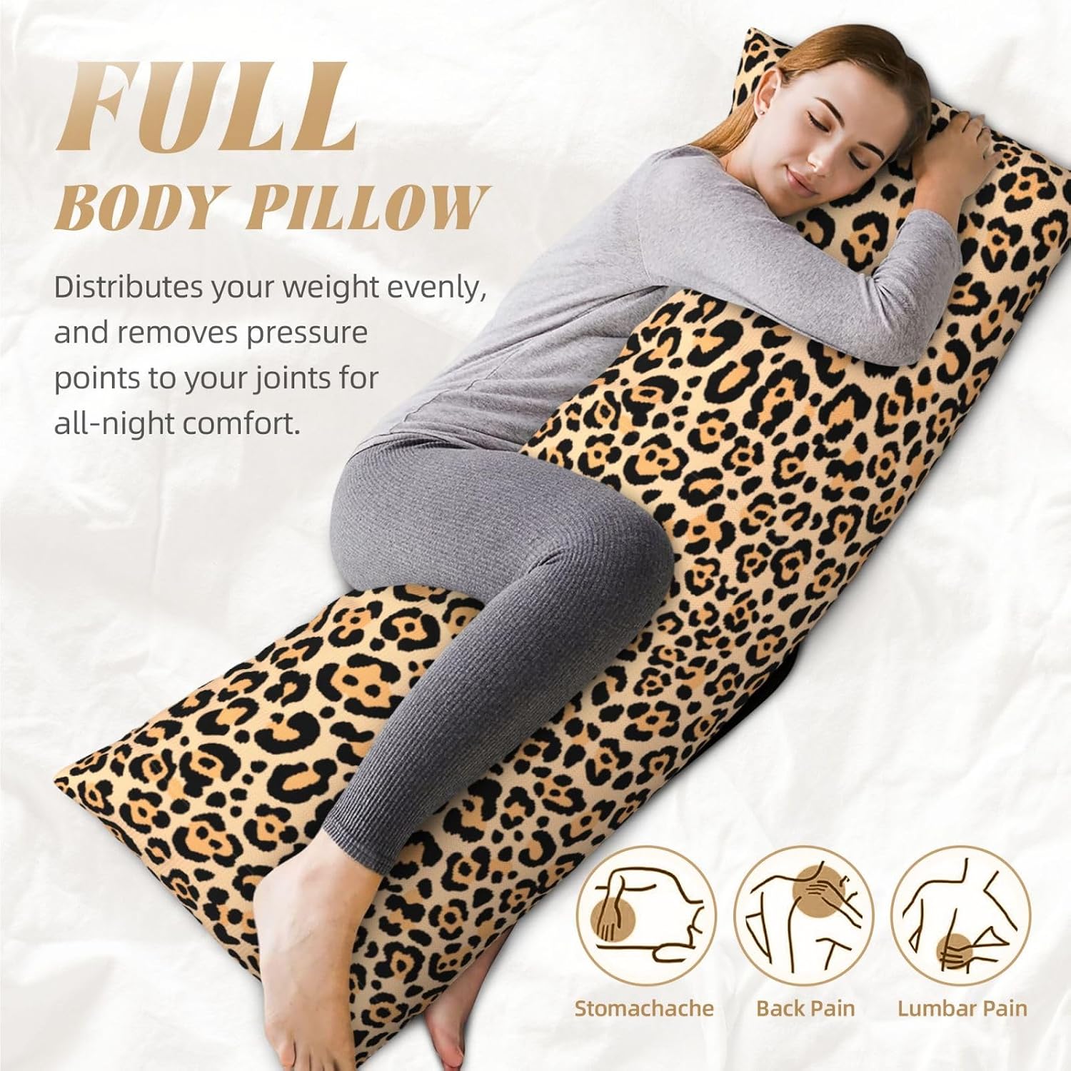 Sovvin Animal Leopard Print Body Pillow Cover Long Pillow Case with Zipper Decorative Soft Cushion Bedding Pillowcase for Couch Bedr…
