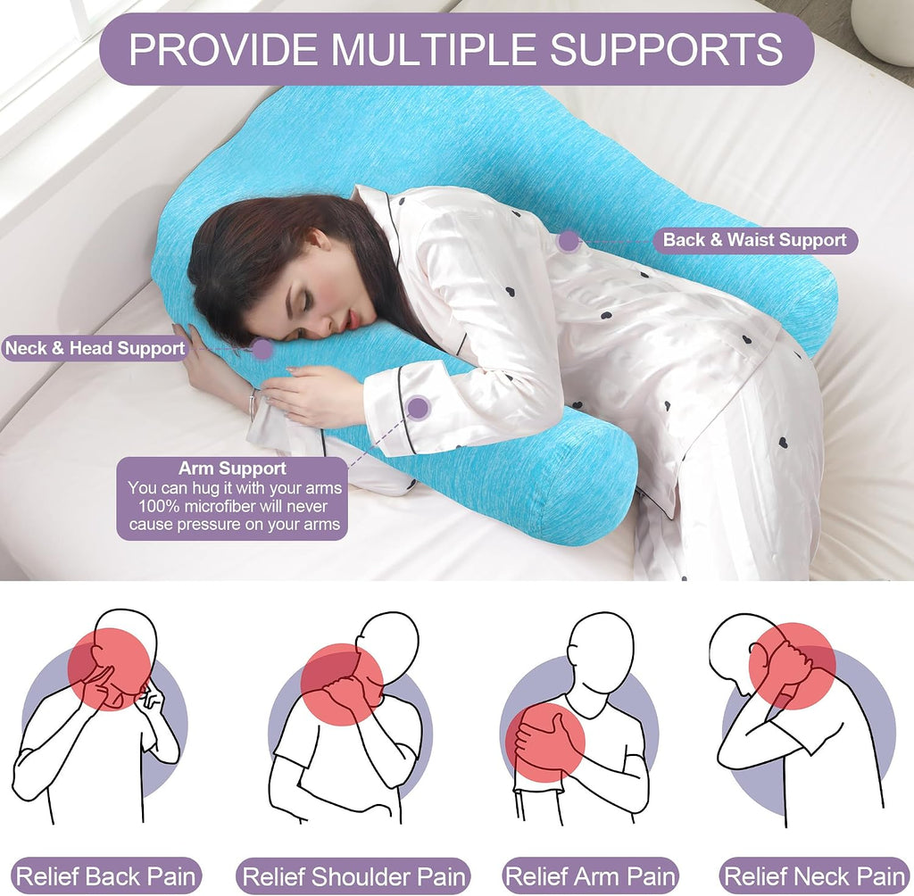 Hombys Cooling U Shaped Pillow for Neck, Contour Shoulder Pillow for Side Sleepers, Ergonomic Body Pillows for Adults, Hug Pillow with Wash…