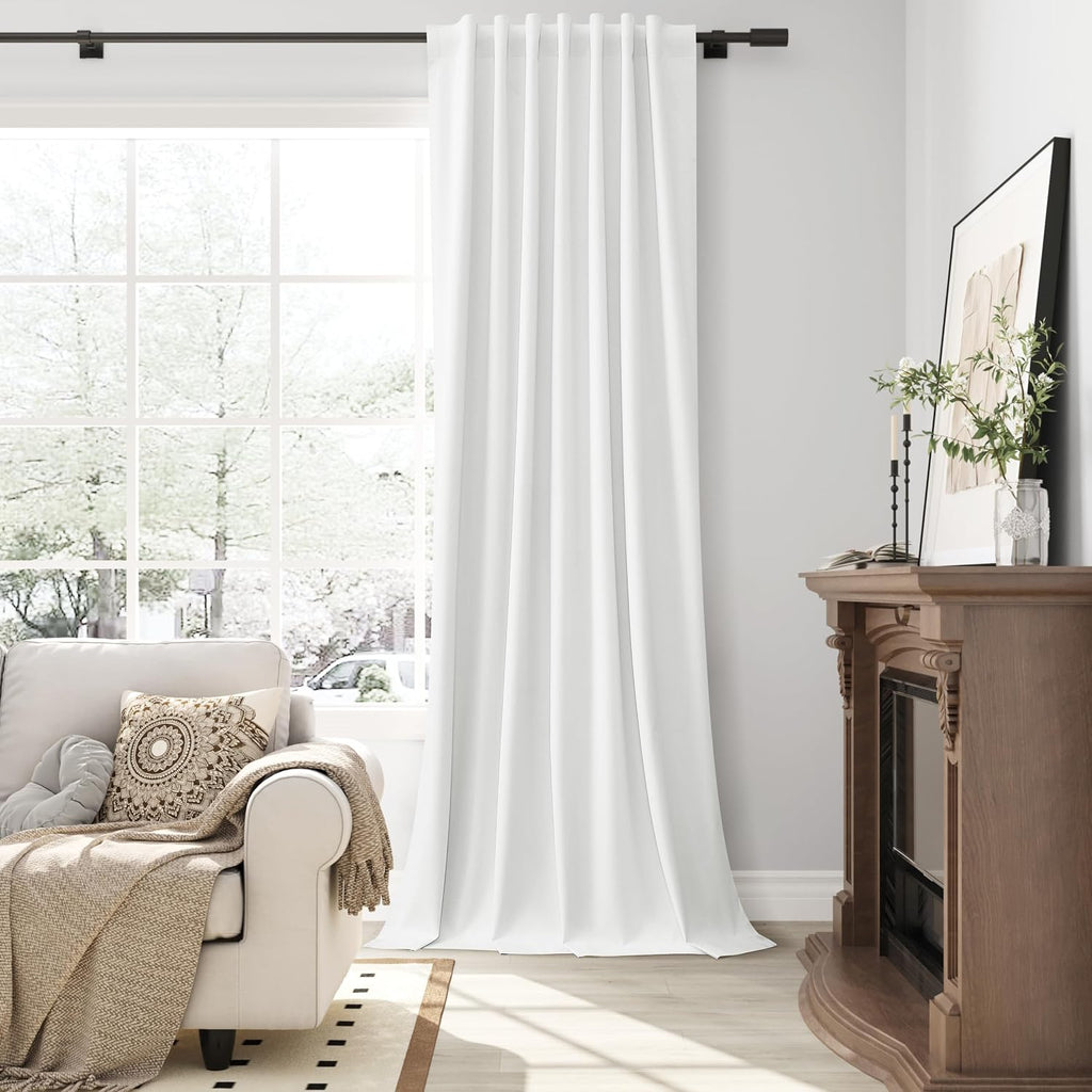Guken Off White 100% Blackout Linen Curtains for Bedroom 108 Inches Long 2 Panels Room Darkening Farmhouse Nature Back Tab Hook Belt Home D…