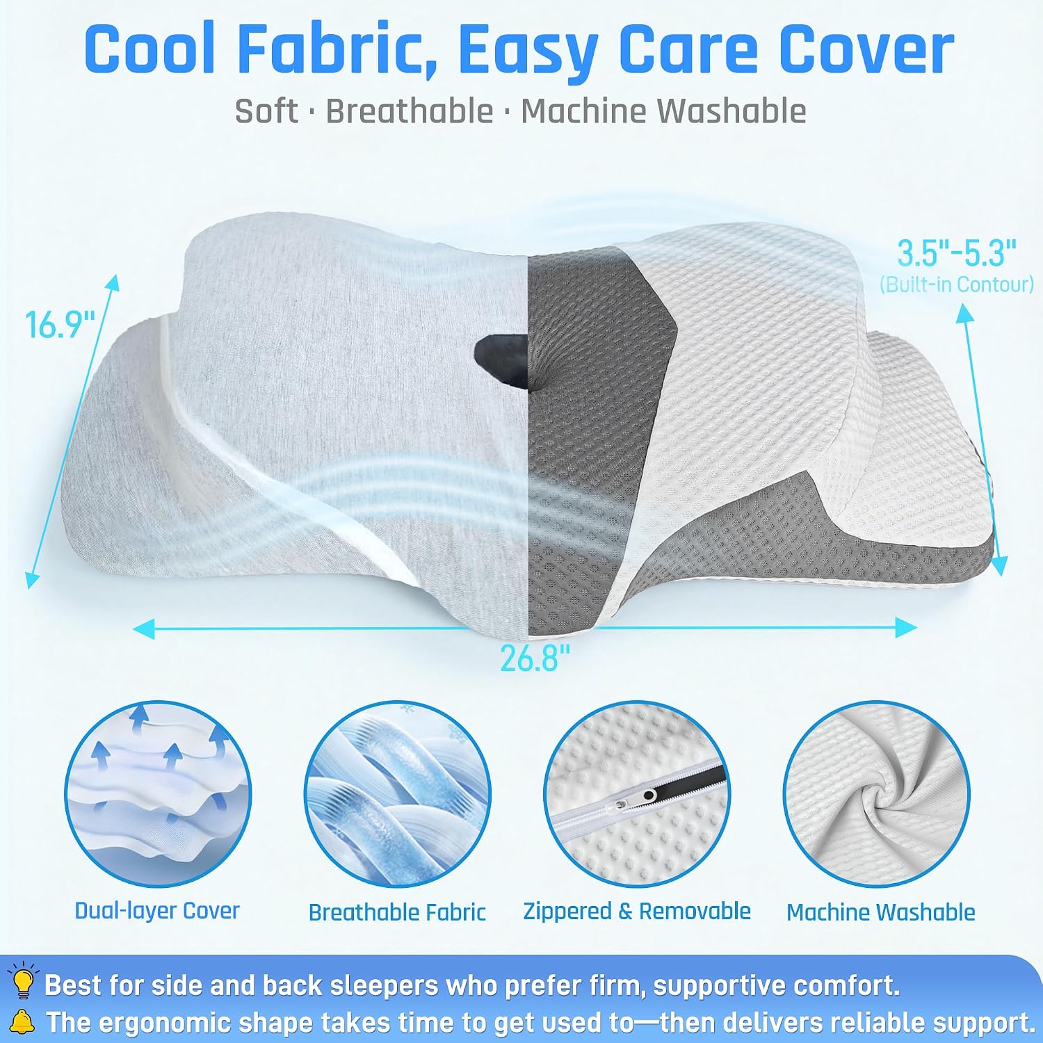 LEKEWNPersonalCare AlignCore Cervical Neck Pillow - Ergonomic Firm Memory Foam Bed Pillows for Sleeping, Neck Pillows for, Back and Side S…