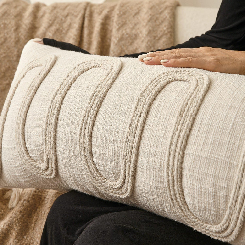Aibuhome Beige Decorative Lumbar Pillow Cover 12x28, Handwoven Boho Long Body Pillowcase, Farmhouse Linen Cotton Pillow Cushion Case for So…
