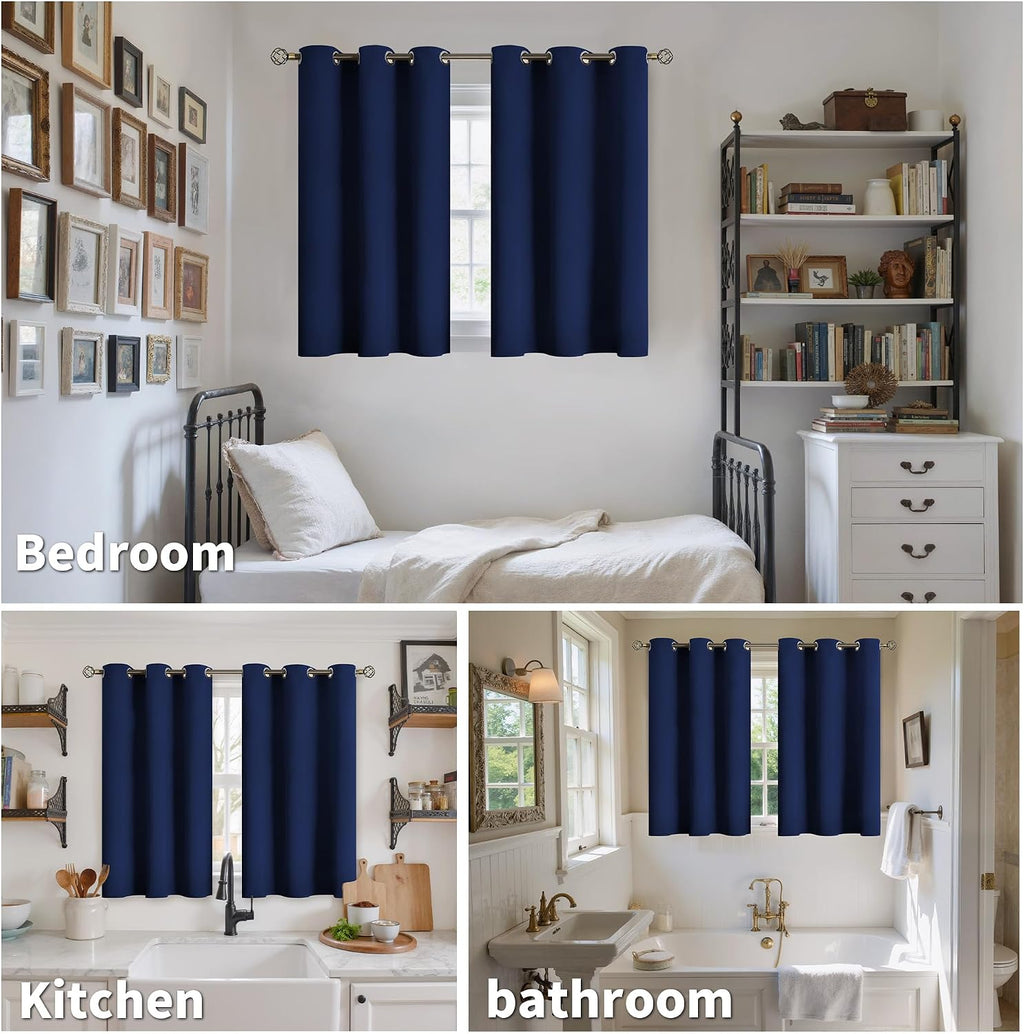 YoungsTex Navy Blue Blackout Curtains 40 Inch Length - Short Room Darkening Drapes with Grommet Privacy for Bedroom Bathroom Window, 2 Pane…