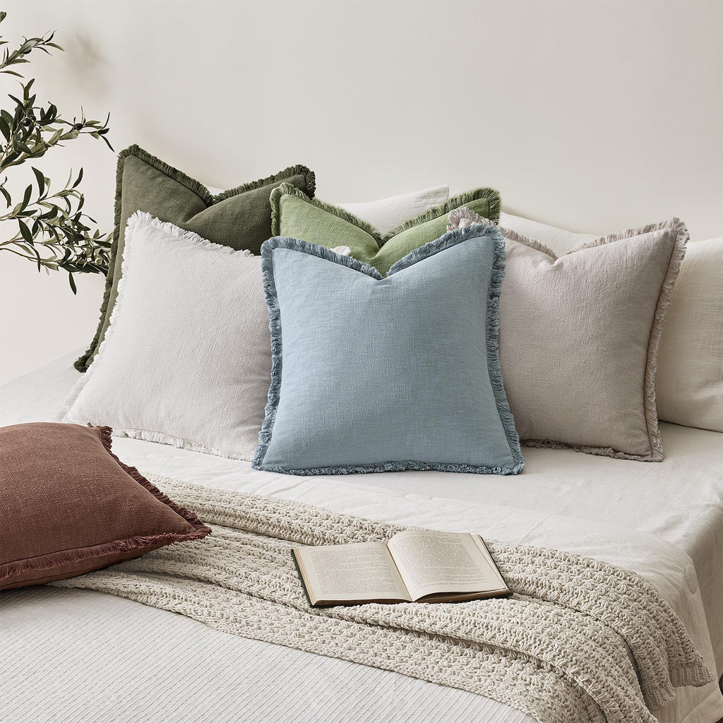 Anroduo Set of 2 Decorative Throw Pillow Covers 20×20 Inch Soft Linen Fringe Farmhouse Boho Vintage Cushion Covers with Tassels Accent Pill…