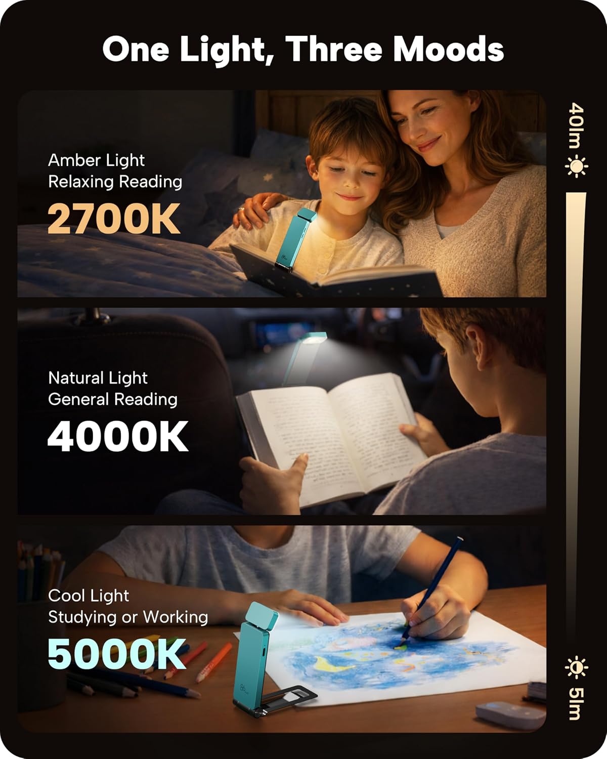 86Lux Book Light, Rechargeable Clip-On LED Reading Light for Bed & Night Use - 3 Color Temperatures with Stepless Dimming, Ultralight Bookm…