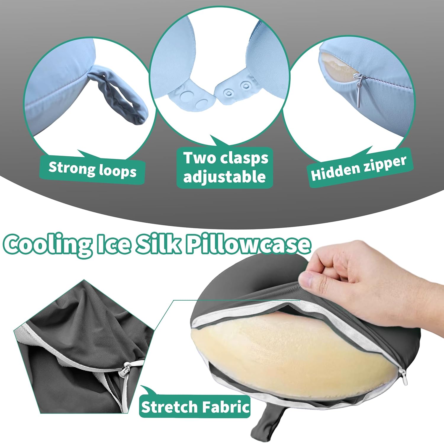 foiesfiuh Neck Pillow Cover – Cooling Ice Silk Travel Pillowcase with Double Snap, Soft, Washable & Lightweight, Fits U-Shaped Travel Pillo…