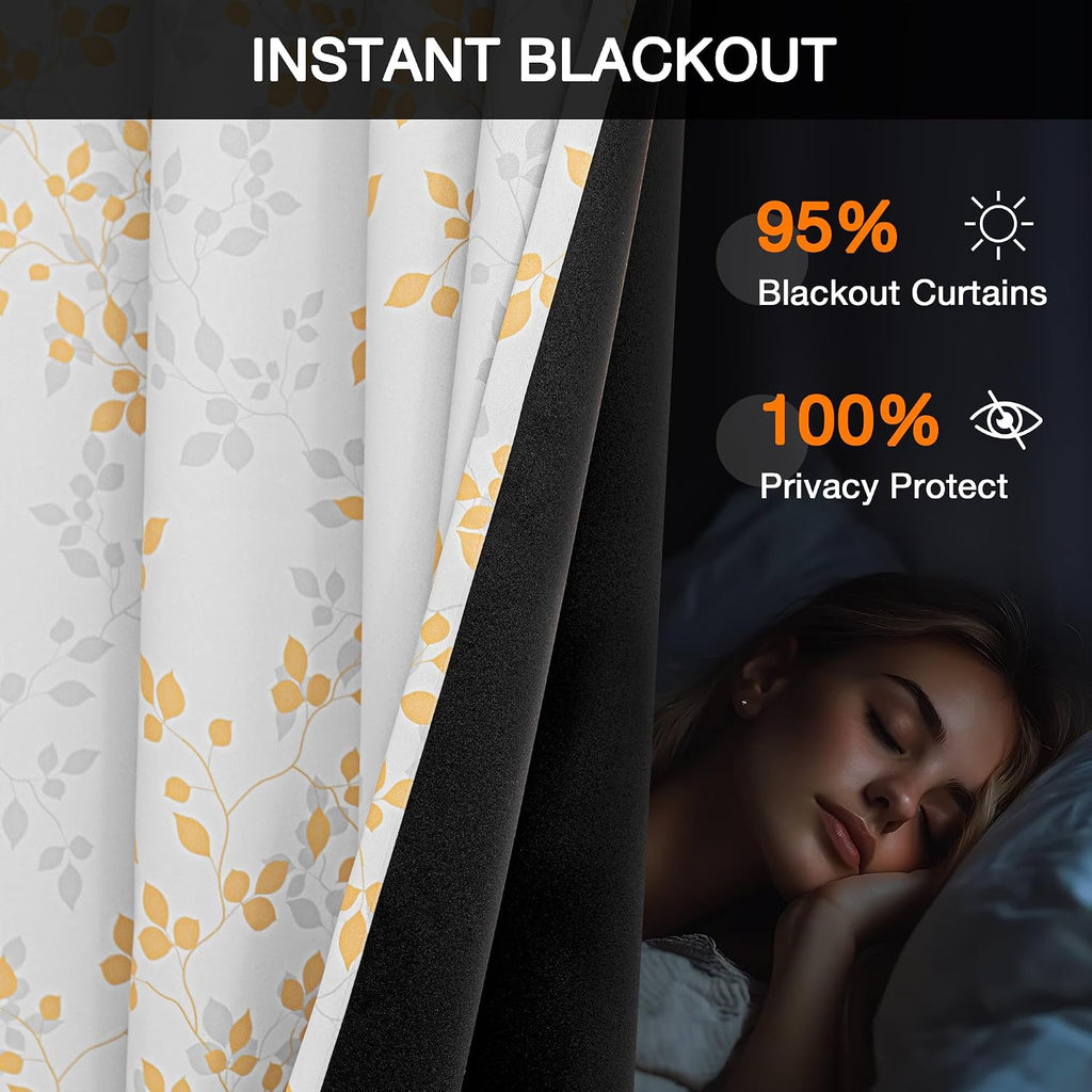 Meetsky 95% Blackout Curtains 63 Inches Length for Bedroom - Room Darkening Yellow Curtain for Kids Room, Thermal Insulated Drapes for Livi…