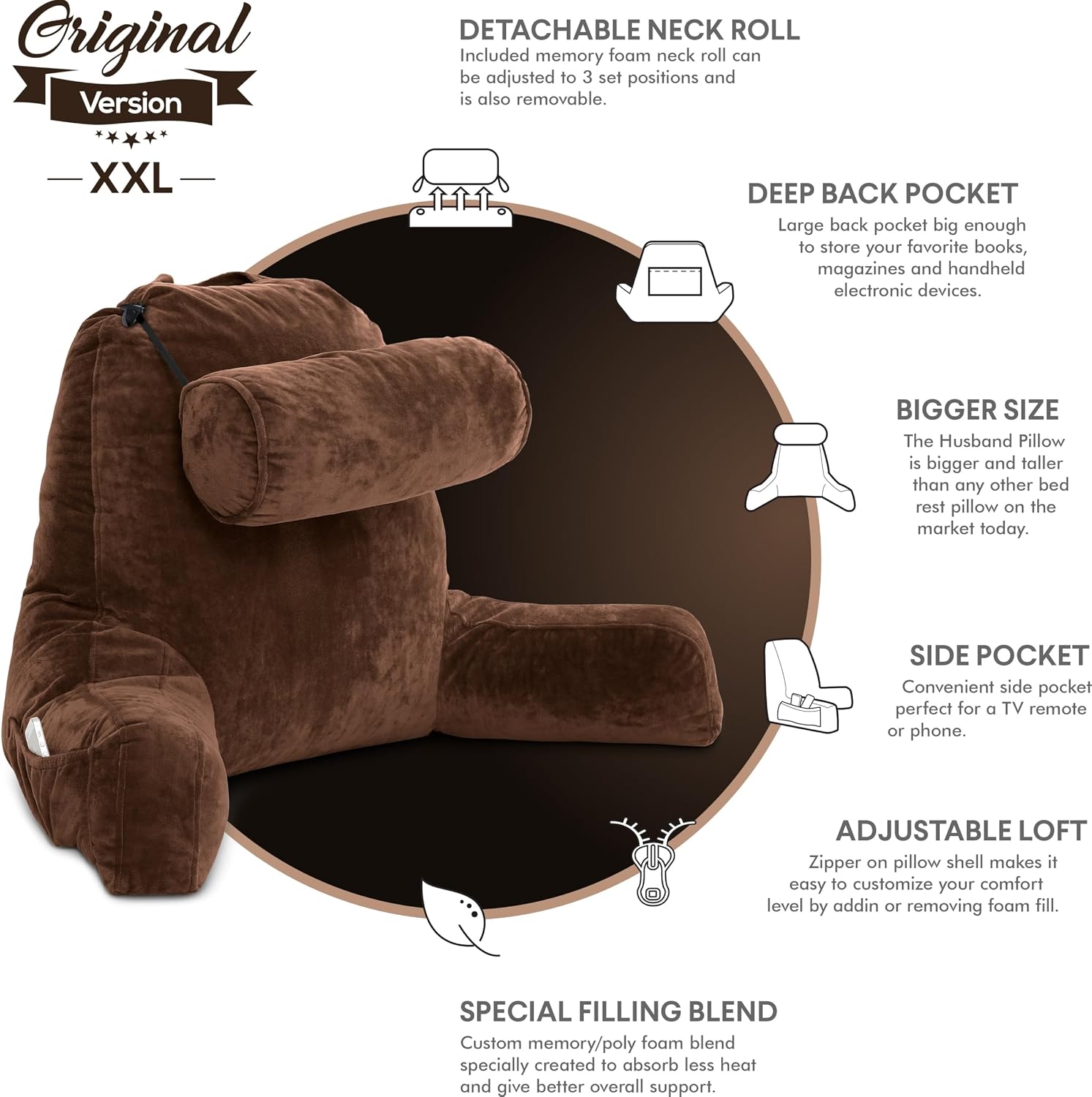 Husband Pillow XXL The Original for Adults - 30" Tall Backrest for Sitting Up in Bed - Firm Support Reading & Bed Rest Pillows for…