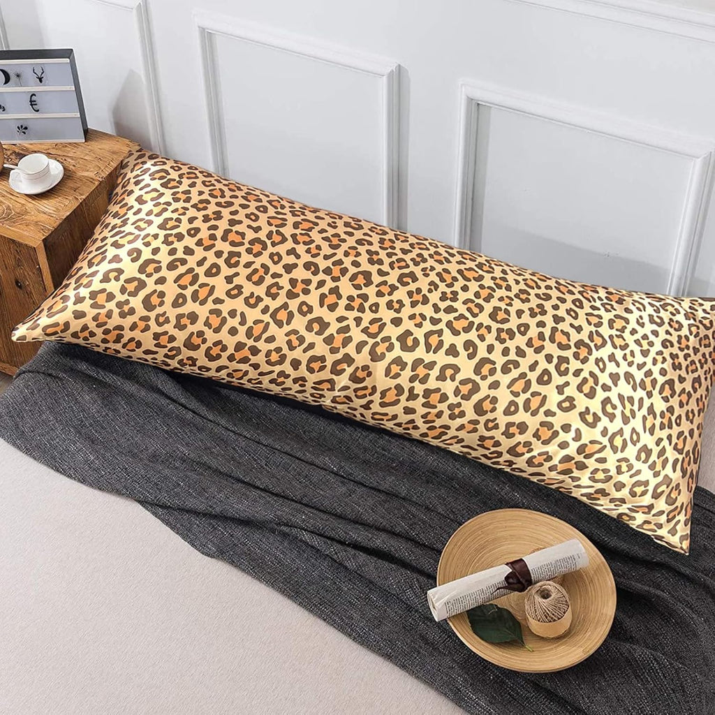 Lcbd Satin Body Pillow Case for Hair and Skin, Gold Leopard Printed Silk Satin Body Pillowcase Cover, 20x54 Cheetah Print Body Cooling Pill…