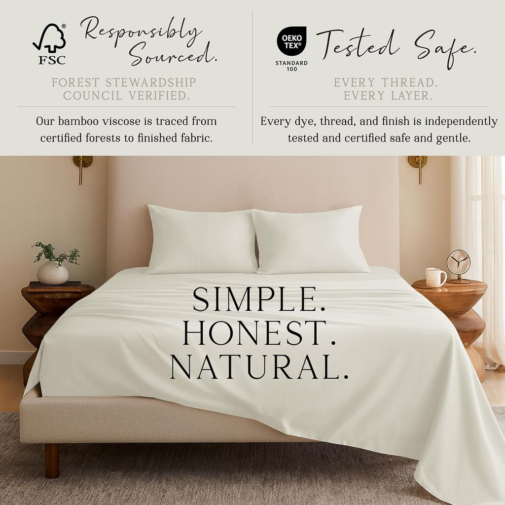 KARISSA MAE Pure Viscose from Bamboo Twin XL Size Sheet Set | 100% FSC Certified | Luxuriously Soft | Cooling | 18" Deep Pocket w/Corner…