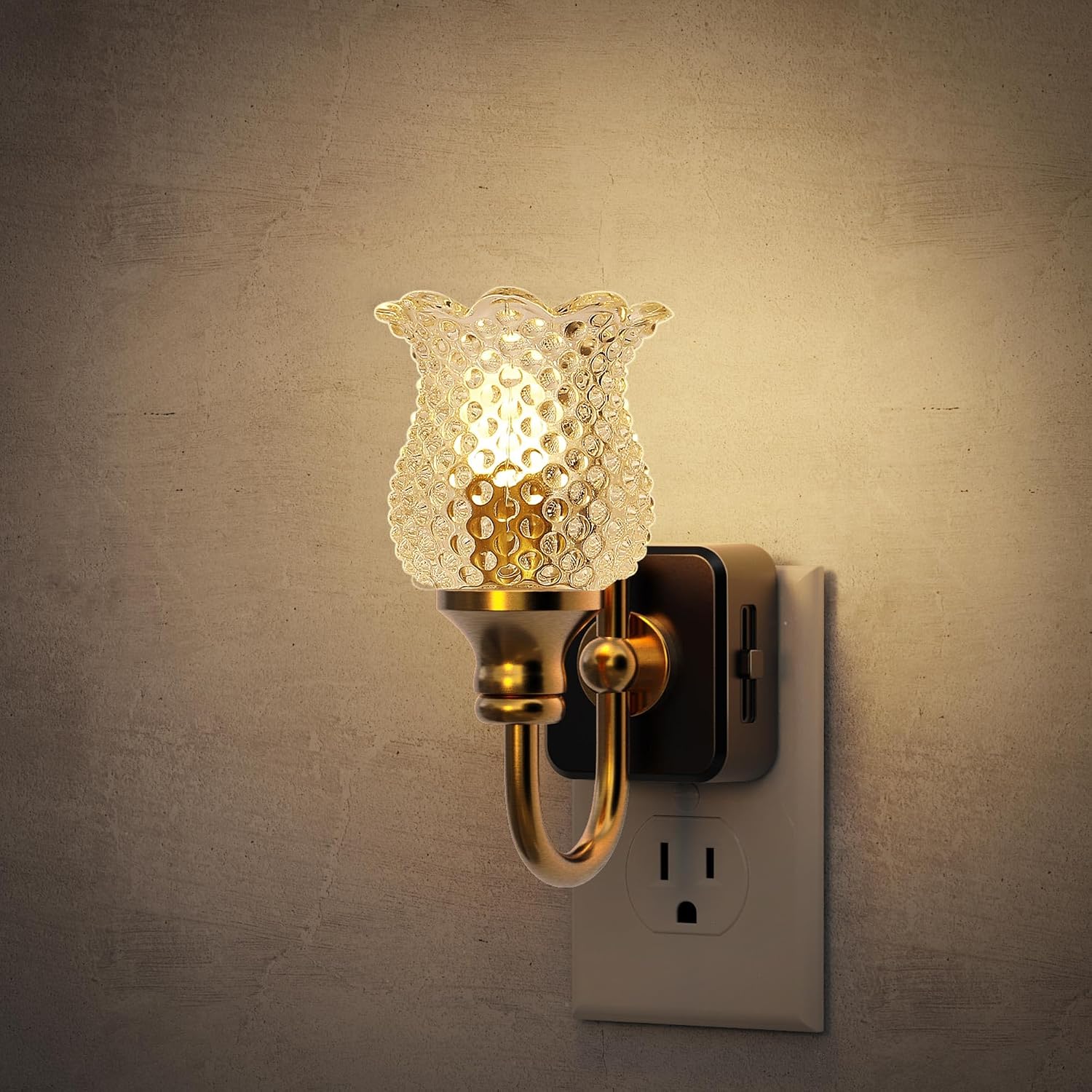 JandCase Night Light, Glass Night Lights Plug into Wall, Dimmble Floral LED Nightlight, 0-100 LM Flower Nightlights, Dusk to Dawn Sensor…