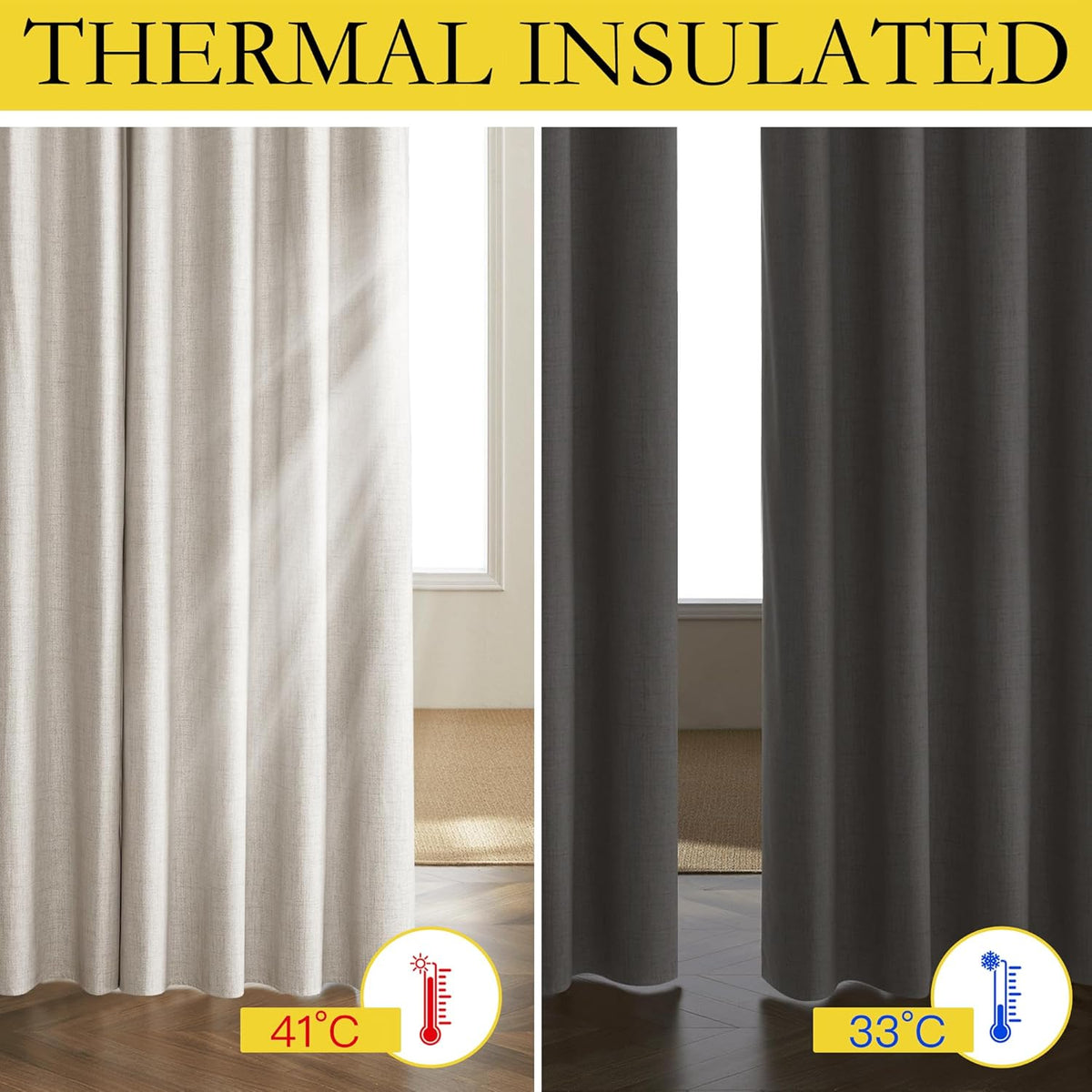 NICETOWN Brich Vintage Open Linen Weave Flax Thermal Curtains, 100% Blackout Curtains 120" Long for Dining Room, Soundproof Window…