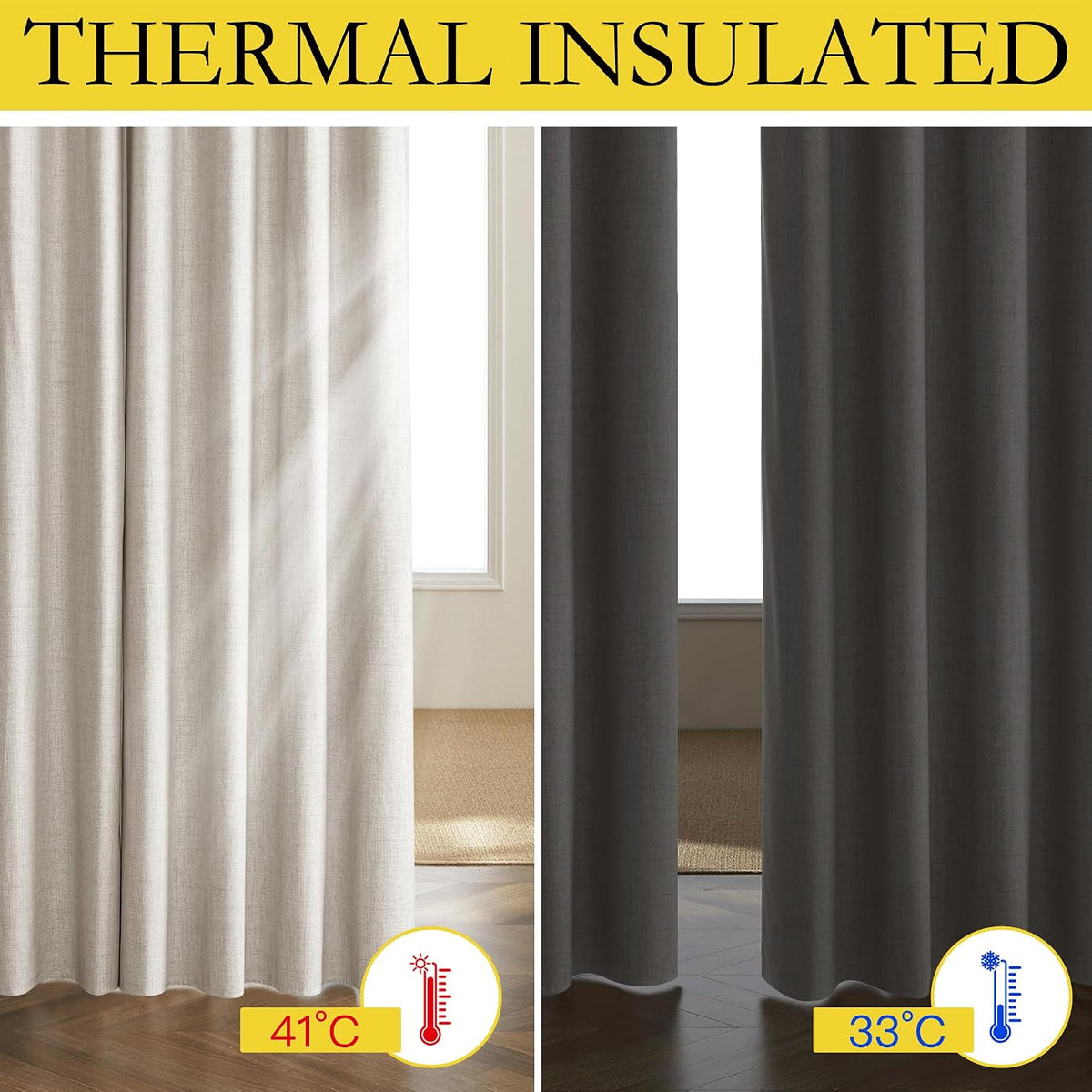 NICETOWN Brich Vintage Open Linen Weave Flax Thermal Curtains, 100% Blackout Curtains 90" Long for Dining Room, Soundproof Window…