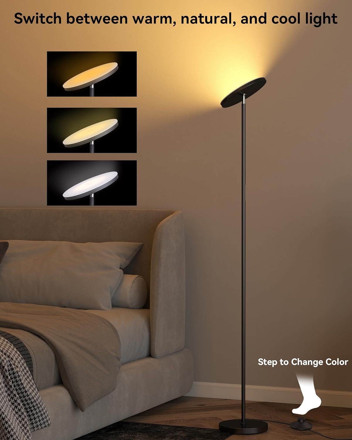 JOOFO LED Floor Lamp – Super Bright Torchiere with Remote & Foot Switch, Stepless Dimmable Tall Standing Lamp, 69" Modern Pole Light for…