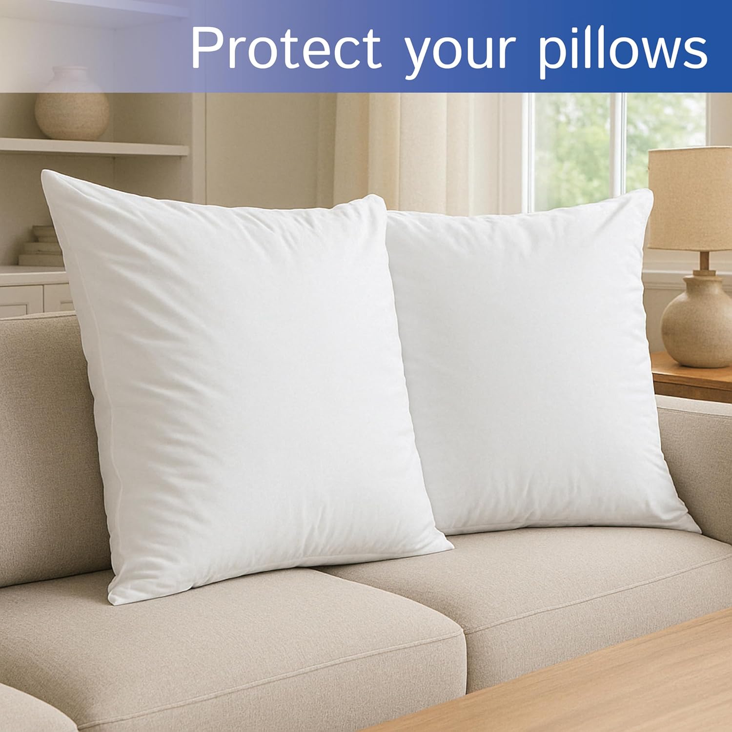 Euro Size Pillow Protectors (Set of 2) - European Square 26x26 Pillow Covers Waterproof Hypoallergenic Dust Proof Zippered Encasement