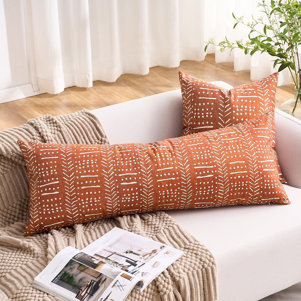 BONSTRAP Burnt Orange Decorative Throw Pillow Covers Terracotta Rust Couch Small Pillows Covers for Living Room 20x20 Set of 2 Red B…
