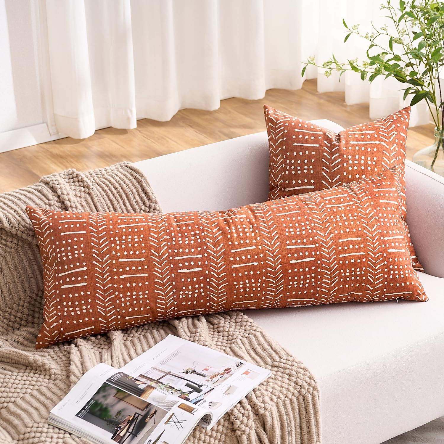 BONSTRAP Burnt Orange Decorative Throw Pillow Covers Terracotta Rust Couch Small Pillows Covers for Living Room 20x20 Set of 2 Red B…