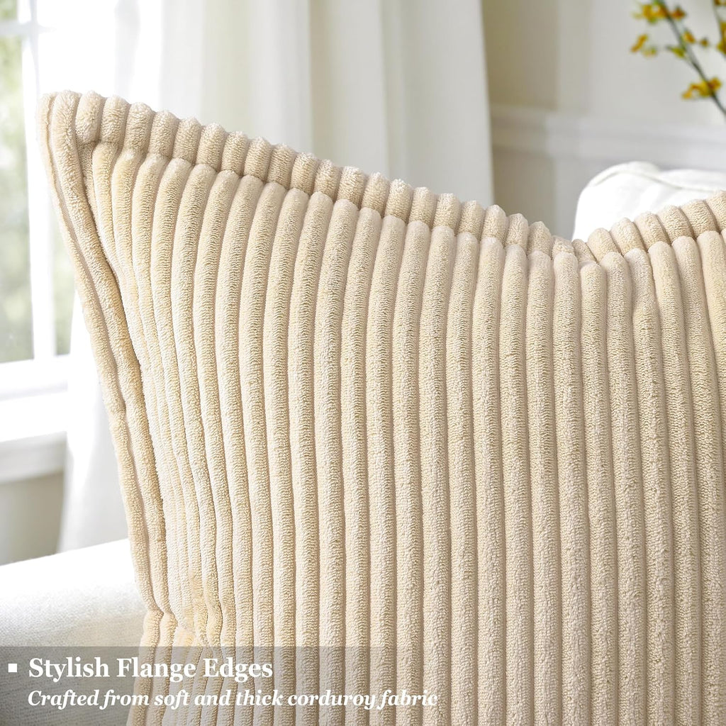decorUhome Summer Corduroy Beige Euro Sham Throw Pillow Covers 26x26 Set of 2 Decorative Soft Boho Farmhouse Couch Pillow Covers for Living…