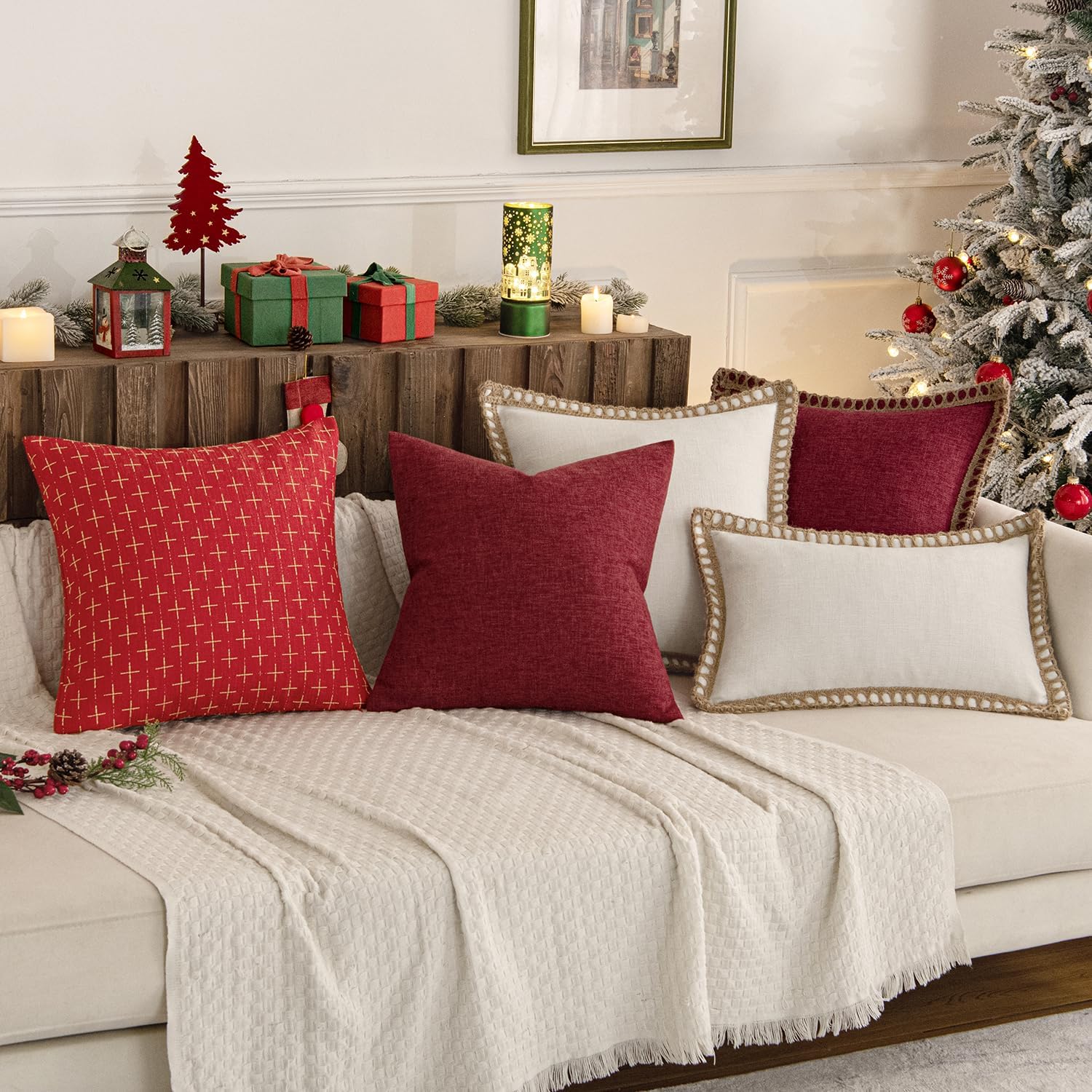 MIULEE Pack of 2 Christmas Decorative Burlap Linen Throw Pillow Covers Modern Farmhouse Pillowcase Rustic Woven Textured Cushion Cover…