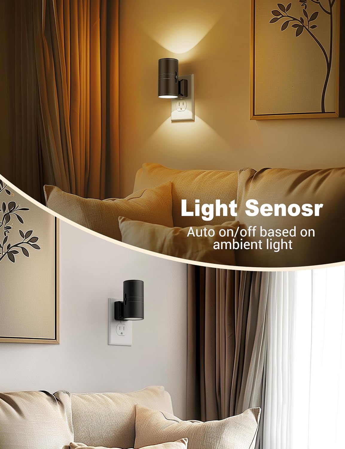 Night Lights Plug into Wall, Dimmable Night Light Plug in, Modern Night Lights with Dusk to Dawn Light Sensor, Soft White 3000K, 0-100LM…
