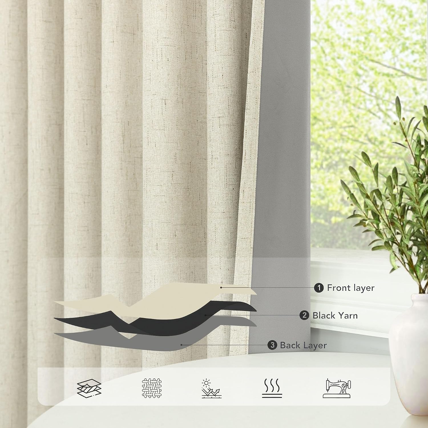 Pitalk Cream Beige Blackout Curtains 90 Inches Long Thick Linen Patio Curtains for Sliding Glass Doors Cute Black Out Curtain for Nursery B…