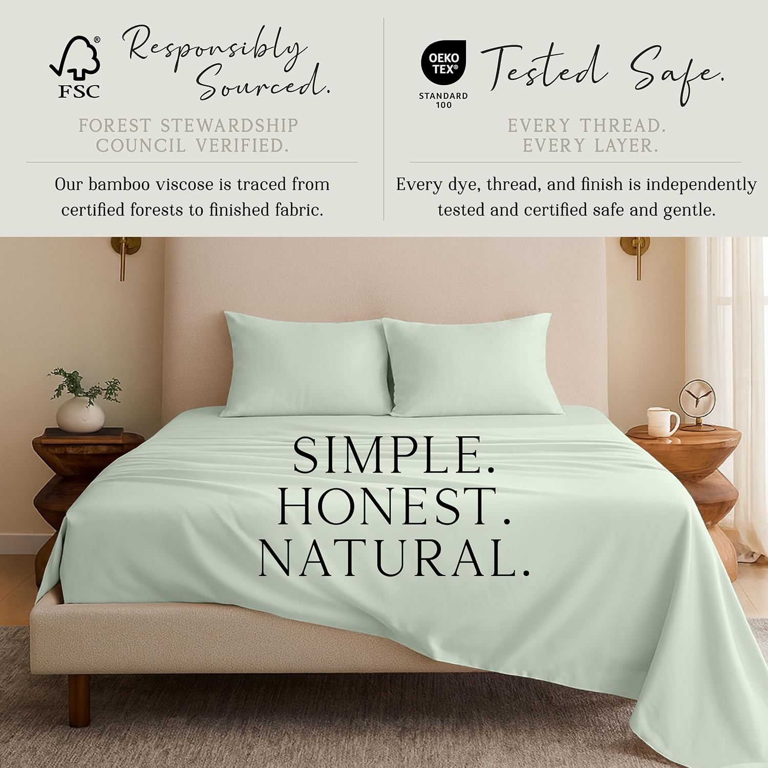 KARISSA MAE Pure Viscose from Bamboo Split King Size Sheet Set | 100% FSC Certified | Luxuriously Soft | Cooling | 18" Deep Pocket…