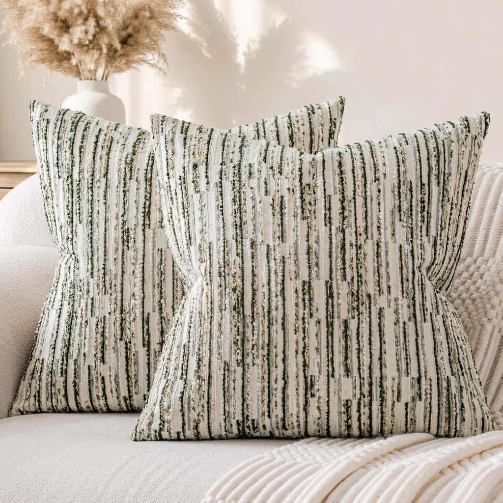 amoment a moment Boho Throw Pillow Covers Set of 2, Striped Decorative Rustic Farmhouse Pillow Cases, Aesthetic Modern Home Decor Couch Cushi…
