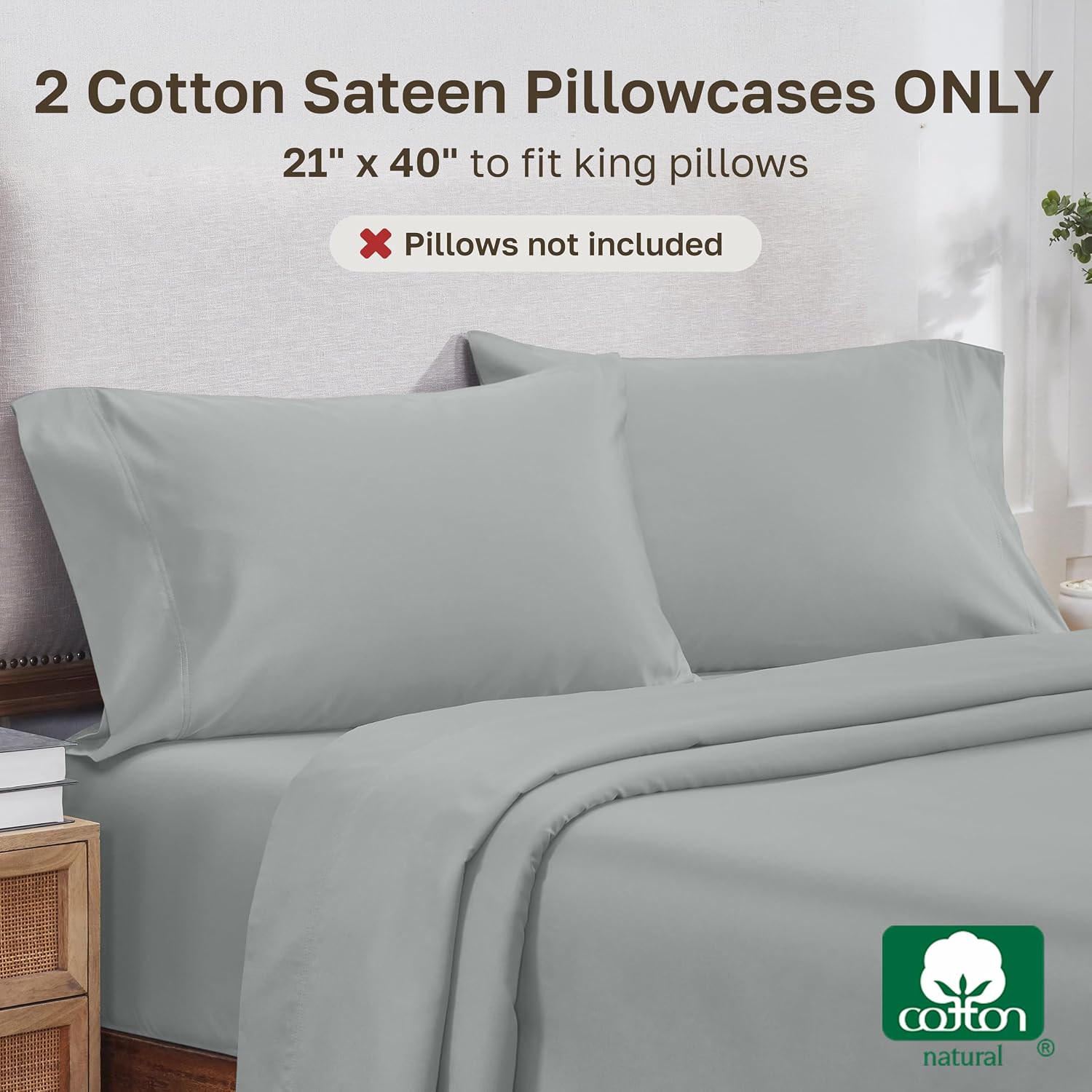 CaliforniaDesignDen Heirloom Soft, Smooth & Thick Certified 800 Thread Count 100% Cotton Sateen, 2 Pillow Cases King Size, Fits King Pillow…