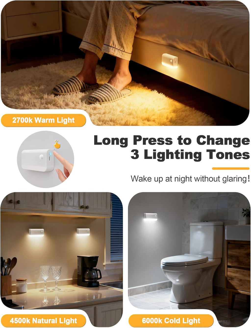 VOLISUN Motion Sensor Night Light, Rechargeable Stair Lights Indoor, Battery Operated Night Light for Hallway, Stairway, Bathroom…