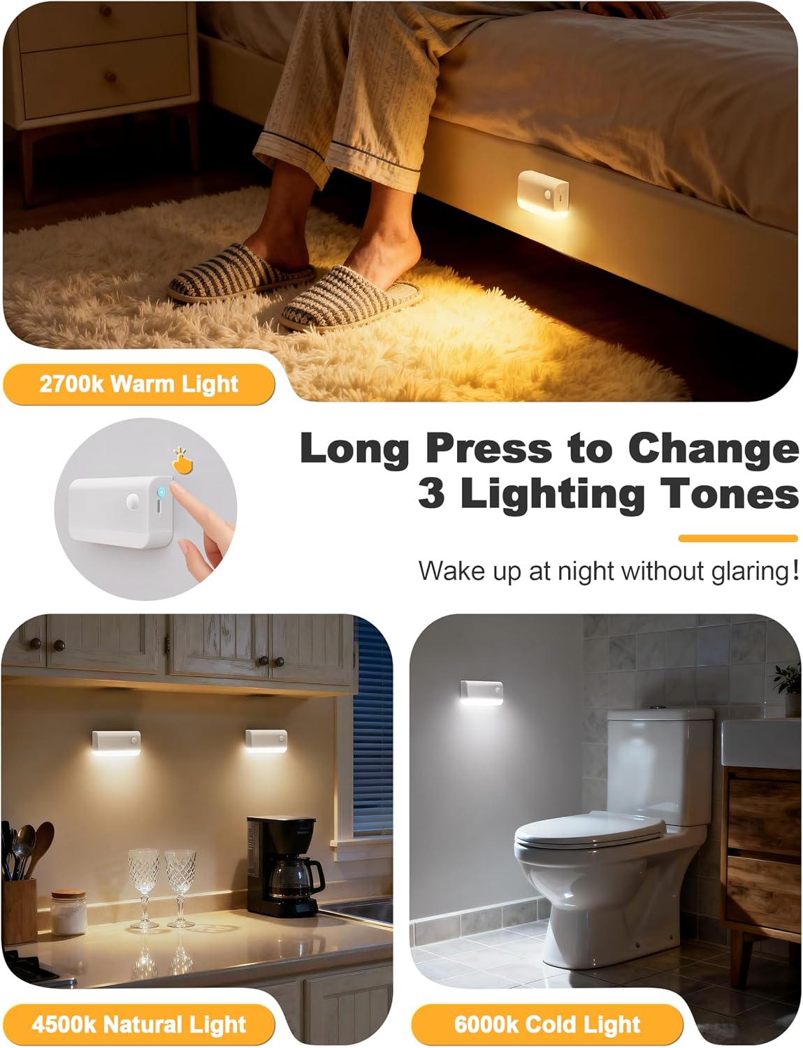 VOLISUN Motion Sensor Night Light, Rechargeable Stair Lights Indoor, Battery Operated Night Light for Hallway, Stairway, Bathroom…