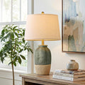 22.5" Hand-Textured Vintage Ceramic Table Lamp, Single Rustic Farmhouse Bedside Lamp with Linen Shade, Boho Lamp for Bedroom Living Room…