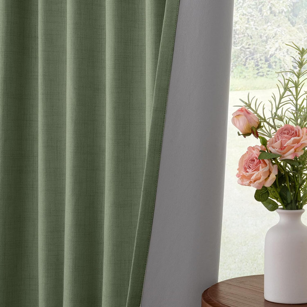 INOVADAY 100% Blackout Curtains for Bedroom, Black Out Curtains 63 Inch Long, Clip Rings Linen Blackout Drapes, Thermal Insulated Room…