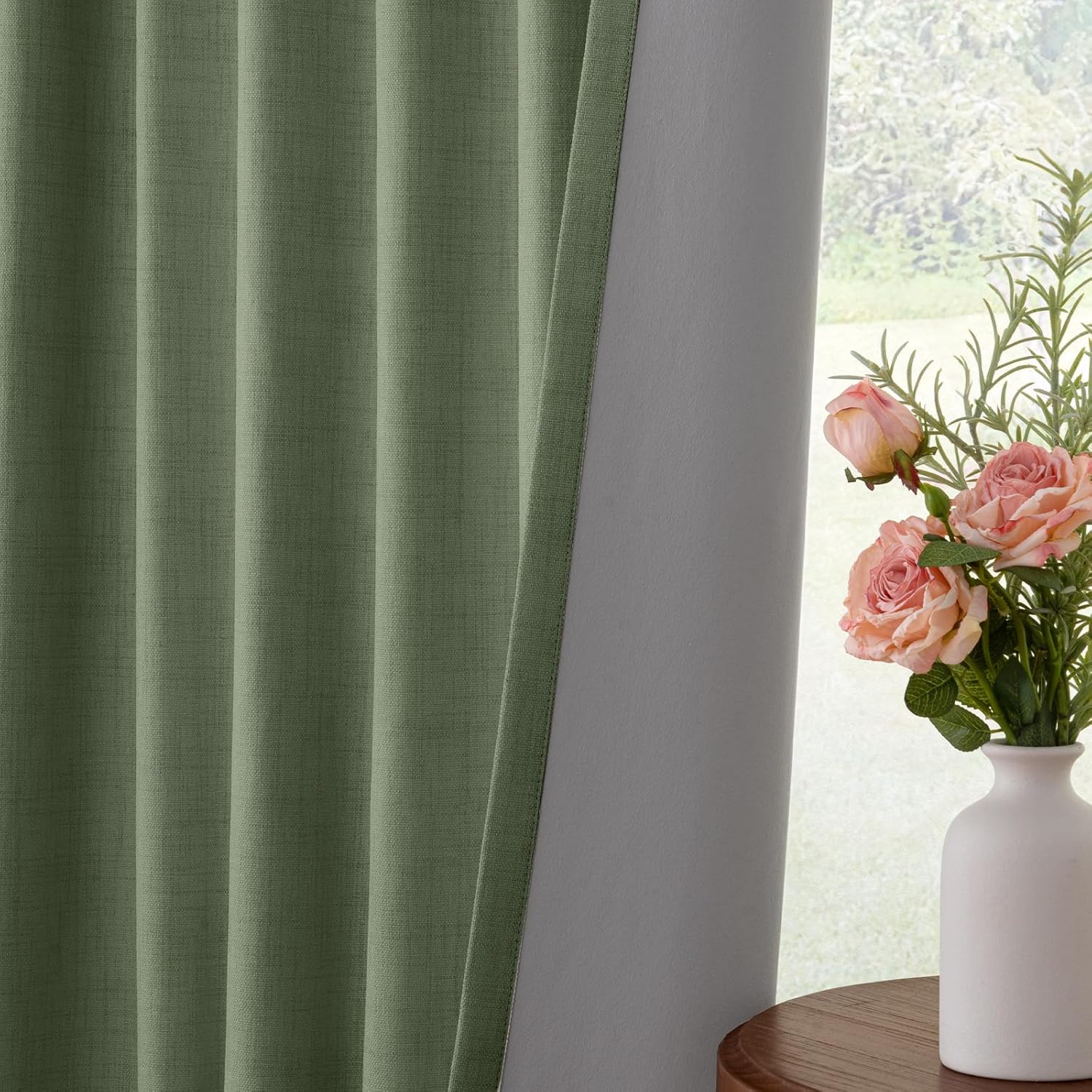 INOVADAY 100% Blackout Curtains for Bedroom, Black Out Curtains 96 Inch Long, Clip Rings Linen Blackout Drapes, Thermal Insulated Room…