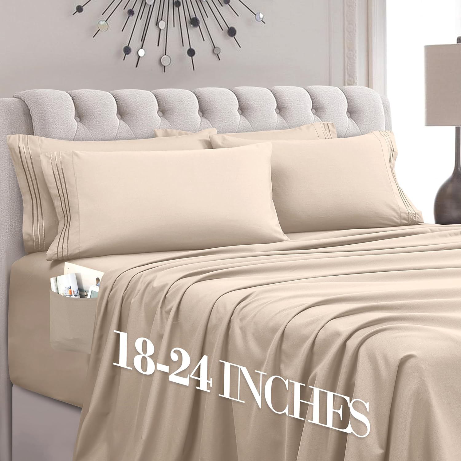 MocassiLuxuryBedding Mocassi Luxury 4-Piece Sheet Set, Ultra Soft 1800 Hotel Quality Microfiber Sheet Set, Fits Mattresses Up to 18 to 24 I…