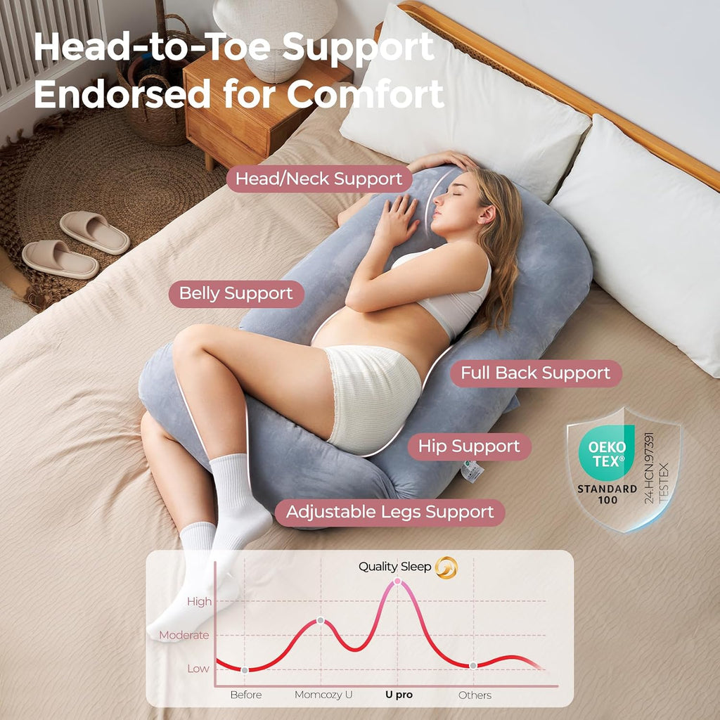 Momcozy Pregnancy Pillow for Sleeping, Dreamlign U Pro Maternity Pillow with Adjustable Leg Pillow, Removable Cover - Support for Back, Hip…