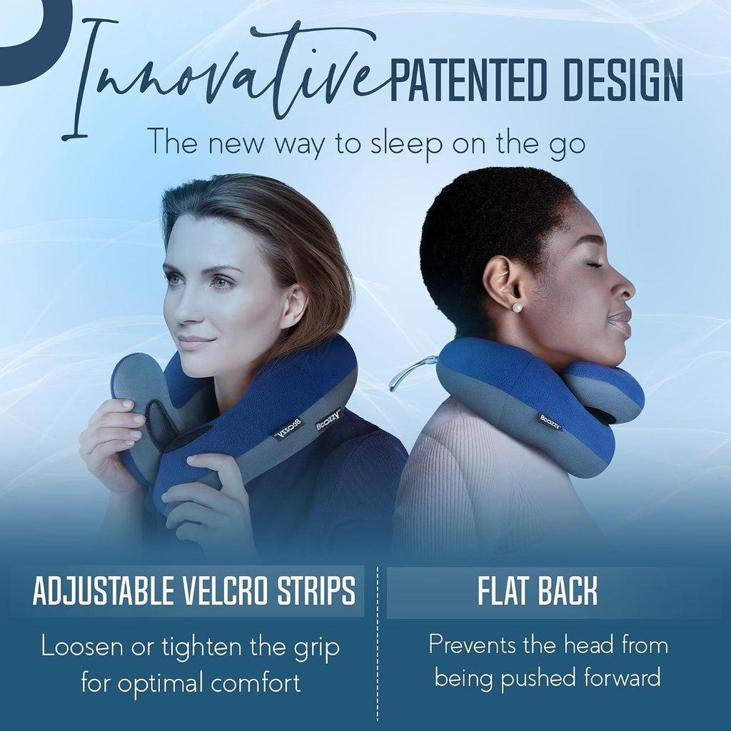 BCOZZY Travel Neck Pillow for Airplane– Patented Double Support for Head, Neck, and Chin. Best for Long Flights, Plane Sleeping, and Car…