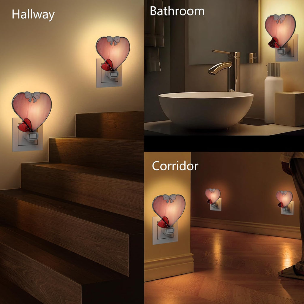KY&BOSAM Stained Glass Heart Night Lights Plug into Wall 1-Pack 7W Dusk to Dawn 3000K Warm Pink Bright Nightlight with Switch On/Off for…