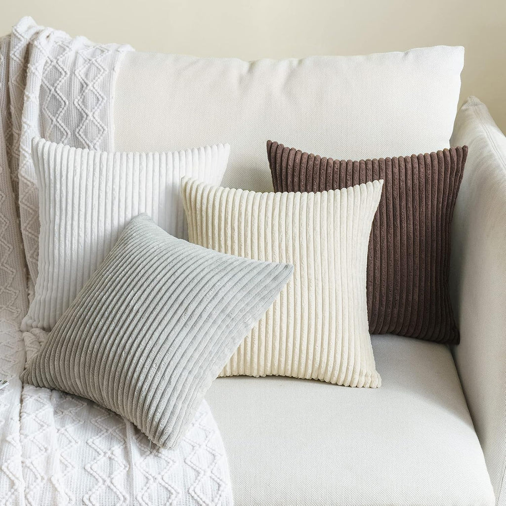 Miulee Pack of 2 Corduroy Pillow Covers Soft Solid Cushion Cases Decorative Boho Square Throw Pillow Covers Pure White Neutral Pillowcases…