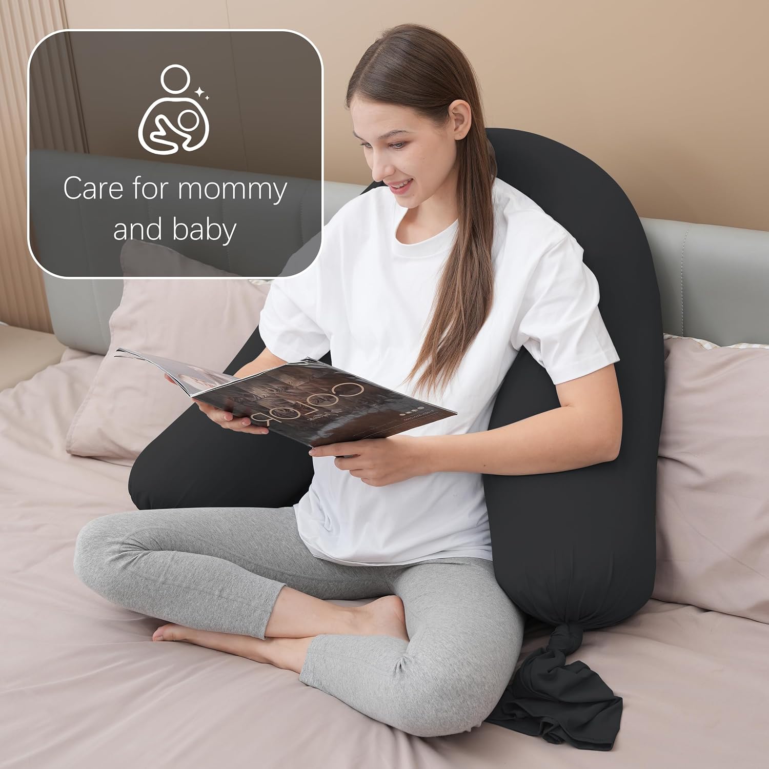 Moonpark MOON PARK Pregnancy Pillow - Incredibly Smooth and Soft Cooling Cover I Shaped Full Body Maternity Pillow with Removable Cover - S…