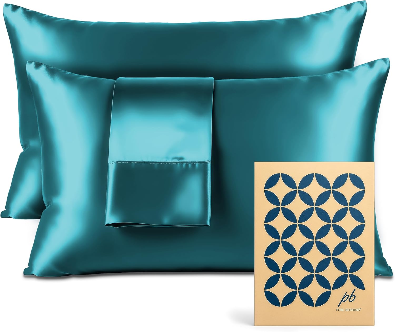 PureBedding Pure Bedding Satin Pillowcase 2 Pack - Queen Size (20"x30", Teal) - Silky Pillow Cases for Hair and Skin - Satin Pillow Covers…