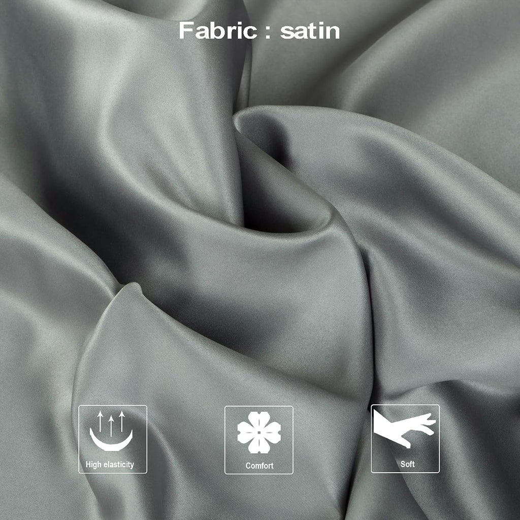 Ntbay Zippered Satin Pillow Cases for Hair and Skin, Luxury King Hidden Zipper Pillowcases Set of 2, 20x36 Inches, Dark Grey 36 Inches Grey