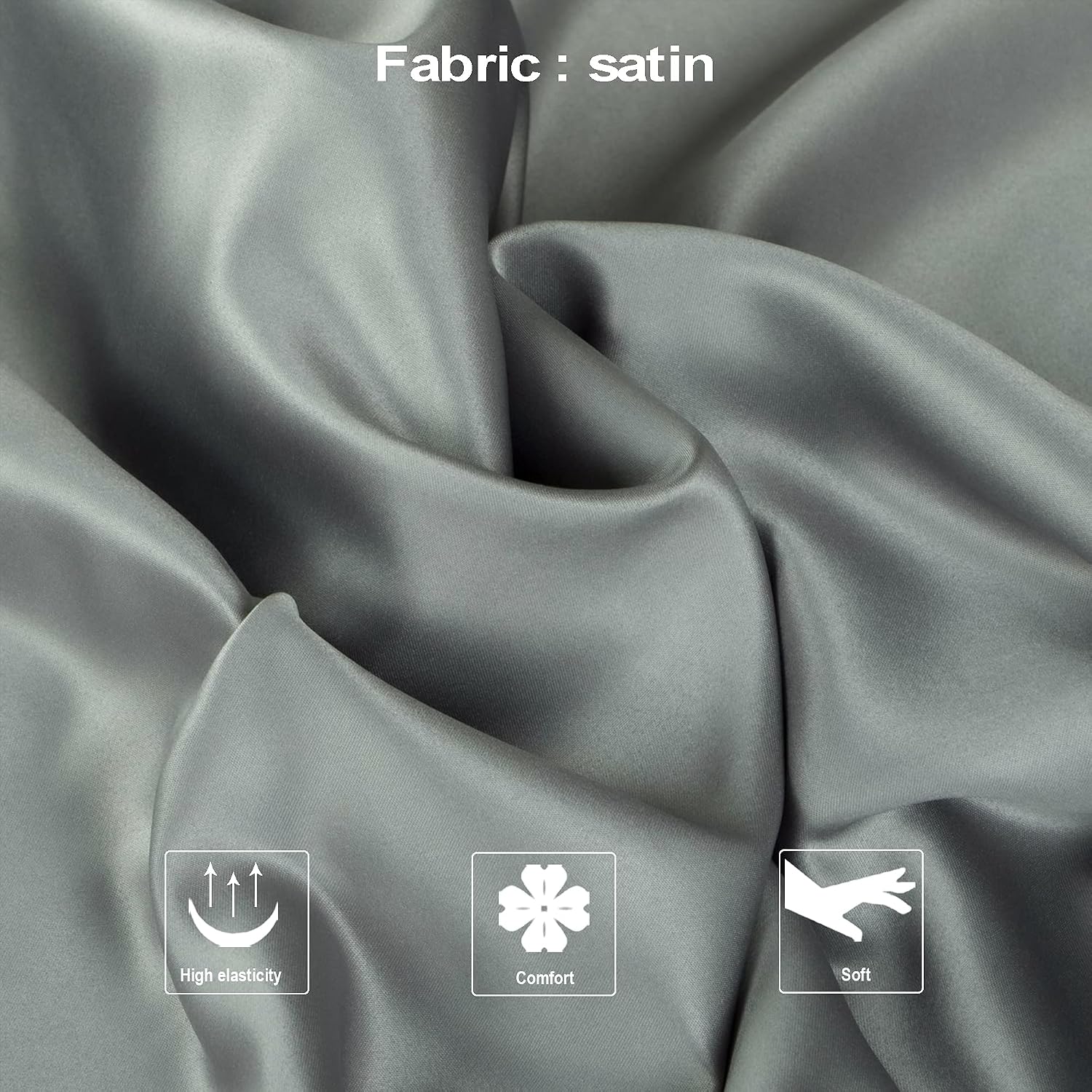 Ntbay Zippered Satin Pillow Cases for Hair and Skin, Luxury King Hidden Zipper Pillowcases Set of 2, 20x36 Inches, Dark Grey 36 Inches Grey