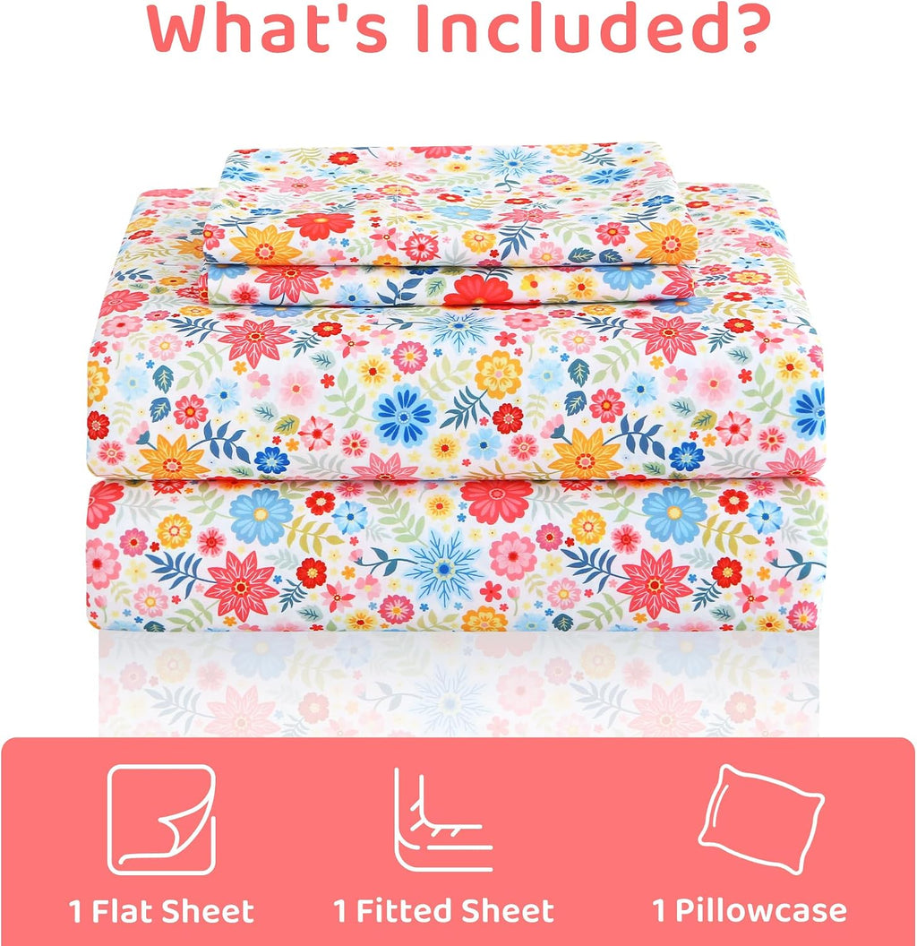 mooreeke Cozy Floral Microfiber Printed Floral Twin Sheet Set - Soft & Breathable Colorful Flower Custers Bed Sheets with Extra Deep Pocket…