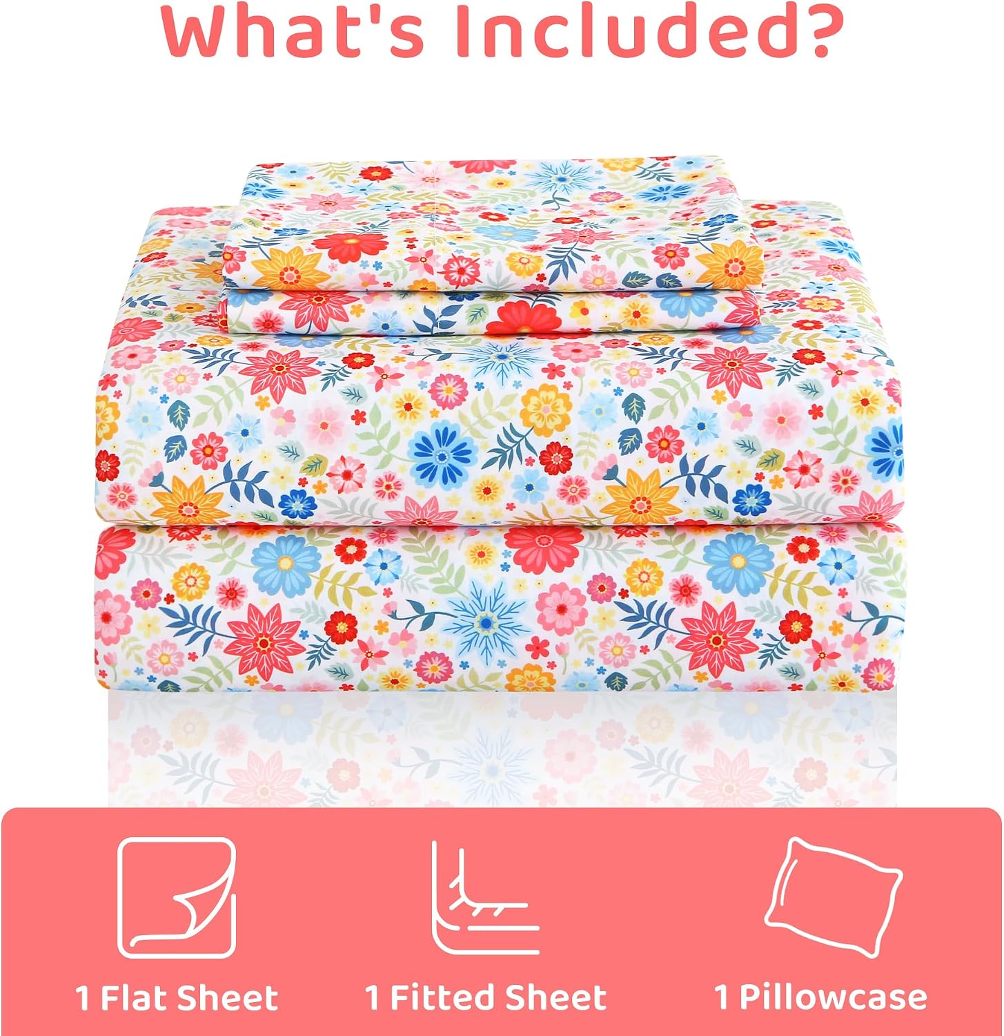 mooreeke Cozy Floral Microfiber Printed Floral Twin Sheet Set - Soft & Breathable Colorful Flower Custers Bed Sheets with Extra Deep Pocket…