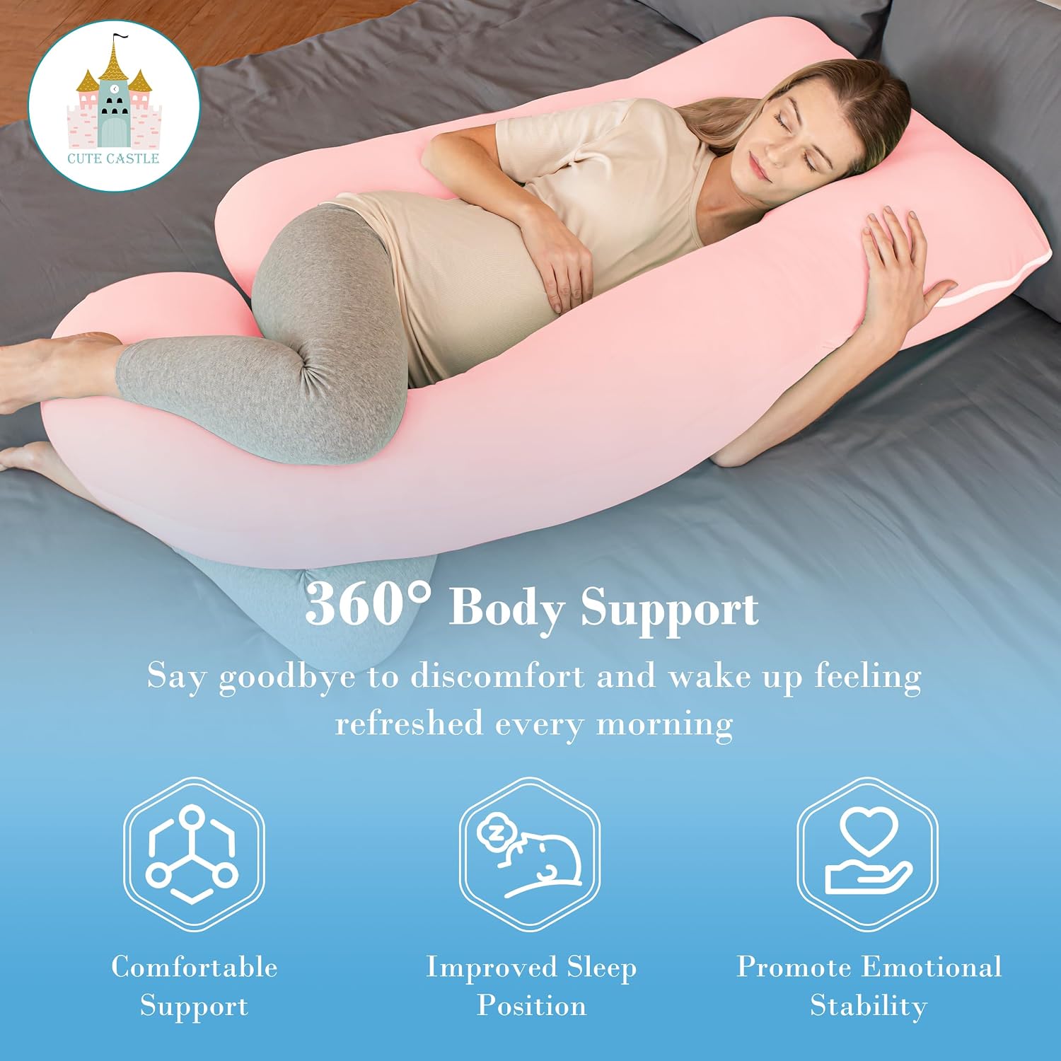 Cute Castle Cooling Cover Pregnancy Pillows, Soft U-Shape Maternity Pillow with Removable Cover - Full Body Pillows for Adults Sleeping…