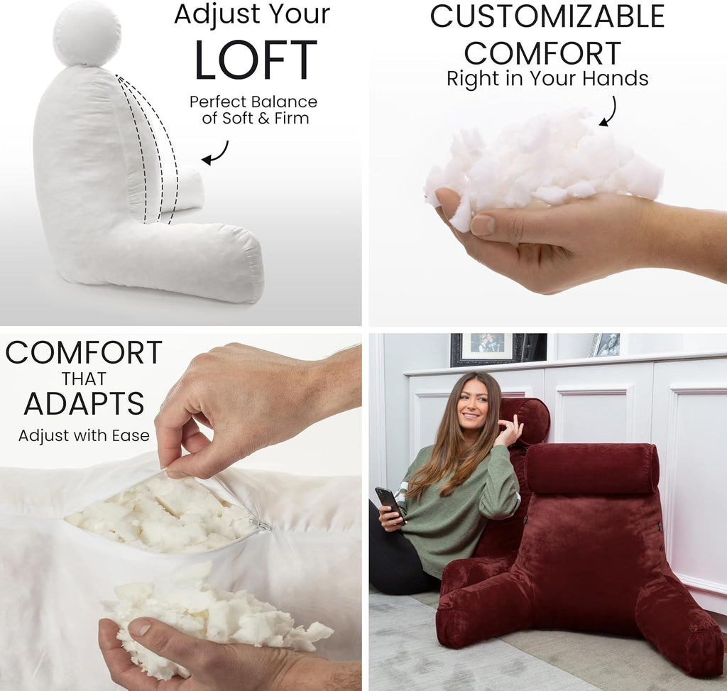 HusbandPillow Husband Pillow Medium Reading Pillow with Arms - 23" Backrest for Sitting Up in Bed - Firm Support Bed Rest Pillow for Adults…